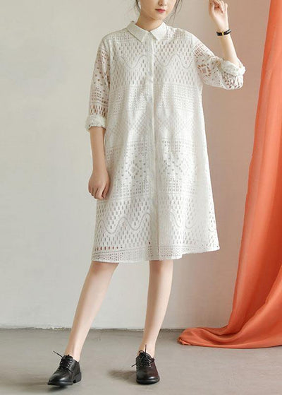 Classy hollow out blended quilting dresses Inspiration white patchwork Dress fall - bagstylebliss