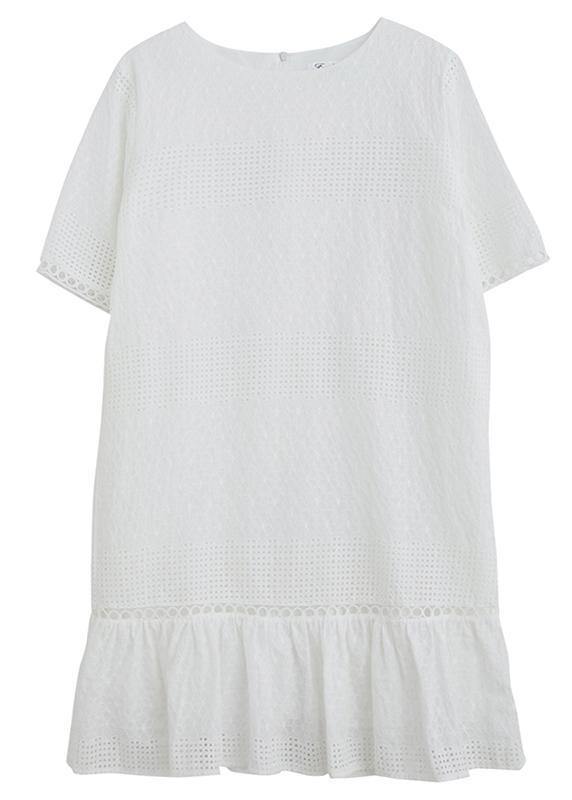 Classy hollow out zippered quilting dresses Shirts white Dresses - bagstylebliss