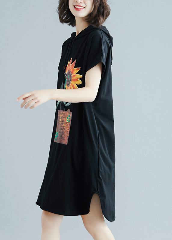 Classy hooded Cotton dresses Fabrics black Dresses summer - bagstylebliss