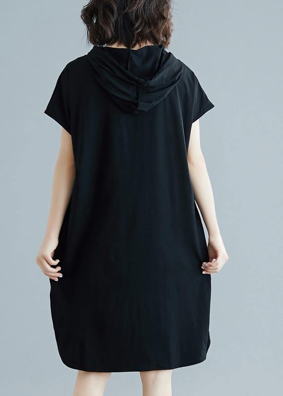 Classy hooded Cotton dresses Fabrics black Dresses summer - bagstylebliss