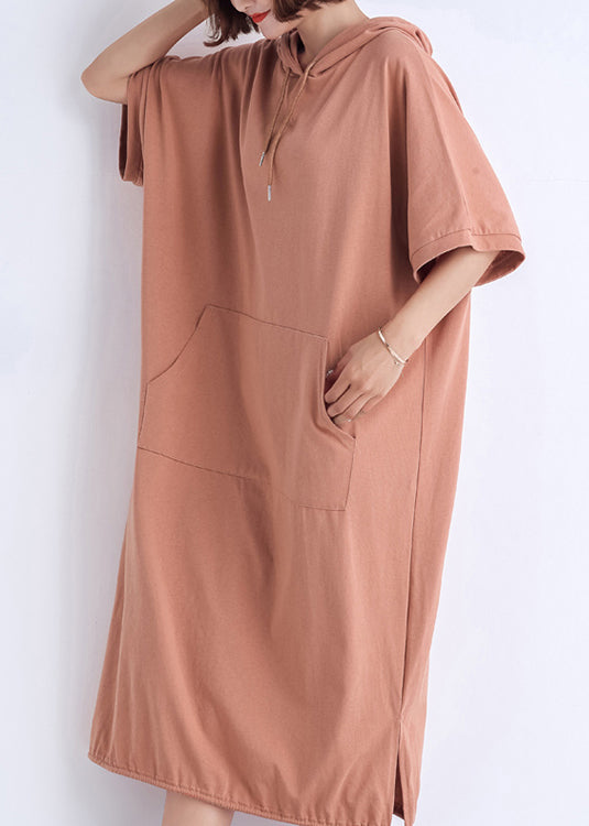 Classy hooded half sleeve cotton tunic top Casual Catwalk nude red Plus Size Dresses Summer