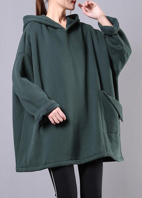 Classy hooded pockets cotton tunics for women Fabrics green blouse - bagstylebliss