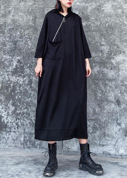 Classy hooded side open spring Wardrobes black Dress - bagstylebliss