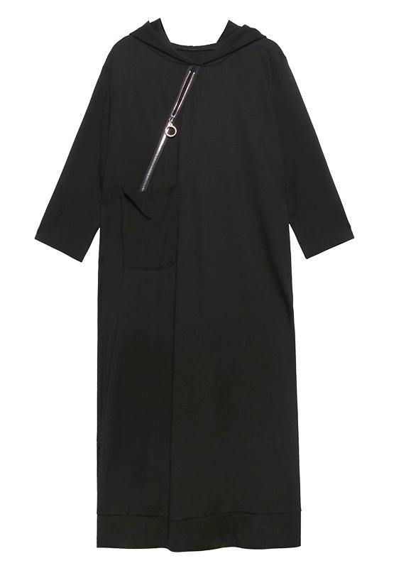 Classy hooded side open spring Wardrobes black Dress - bagstylebliss