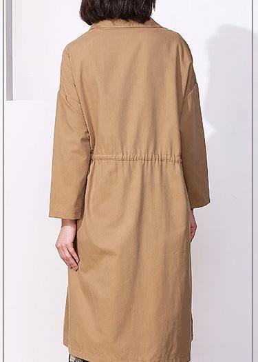 Classy khaki Plus Size clothes For Women Photography drawstring spring coat - bagstylebliss