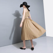 Classy khaki  cotton clothes Women sleeveless Maxi summer Dress - bagstylebliss