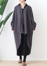 Classy lapel low high design Fine clothes gray oversized coat - bagstylebliss