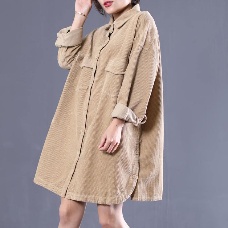 Classy lapel side open Plus Size spring for women khaki loose coats - bagstylebliss