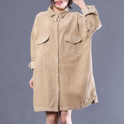 Classy lapel side open Plus Size spring for women khaki loose coats - bagstylebliss