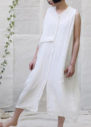 Classy linen dress Korea Pure Color Single Breasted Comfortable Sundress - bagstylebliss