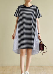 Classy navy striped clothes o neck patchwork baggy Dress - bagstylebliss