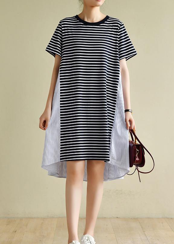 Classy navy striped clothes o neck patchwork baggy Dress - bagstylebliss