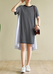 Classy navy striped clothes o neck patchwork baggy Dress - bagstylebliss