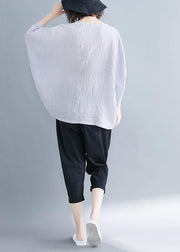 Classy o neck Batwing Sleeve patchwork cotton blended Shirts Women design gray purple baggy tops Summer - bagstylebliss