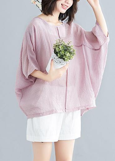 Classy o neck Batwing Sleeve patchwork cotton blended tops women blouses Boho Outfits pink short blouse Summer - bagstylebliss