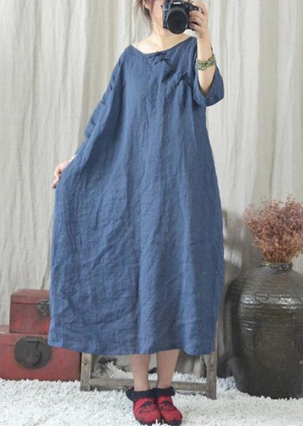 Classy o neck Chinese Button cotton quilting clothes Fashion Ideas blue Dresses - bagstylebliss