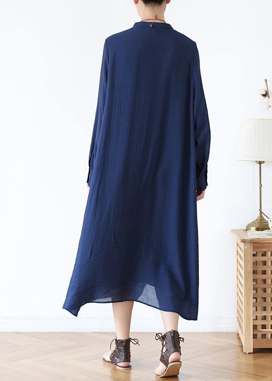 Classy o neck asymmetric fall for women long Sleeve blue long Dresses - bagstylebliss