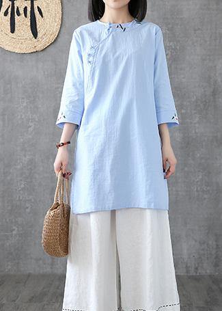 Classy o neck embroidery linen Robes Work light blue Dress - bagstylebliss