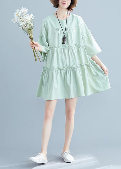 Classy o neck flare sleeve Cinched Cotton Wardrobes Inspiration light green Dresses summer - bagstylebliss