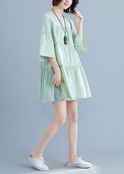 Classy o neck flare sleeve Cinched Cotton Wardrobes Inspiration light green Dresses summer - bagstylebliss