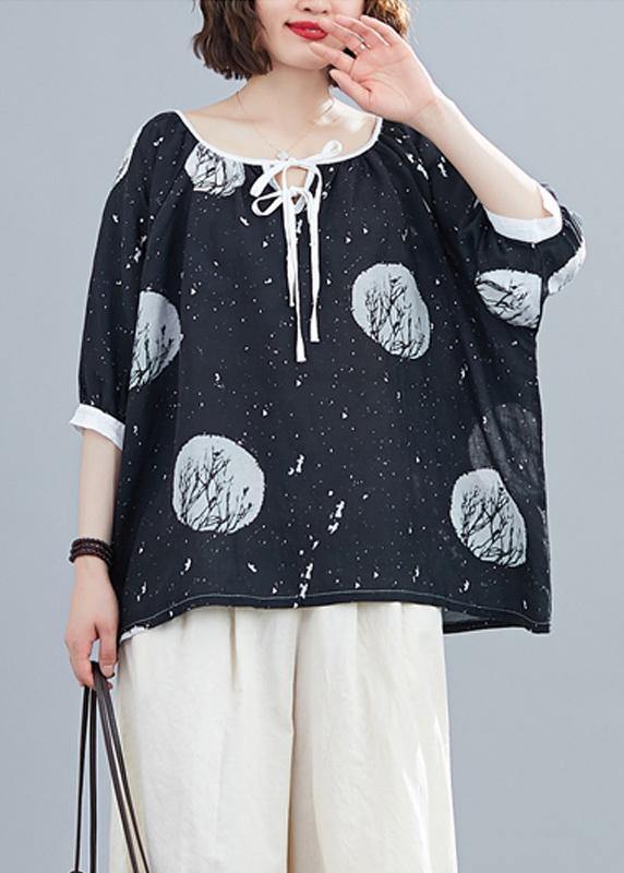 Classy o neck half sleeve tops women Work black dotted blouse - bagstylebliss