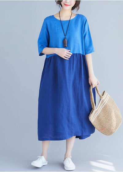 Classy o neck patchwork cotton Wardrobes Work blue loose Dress summer - bagstylebliss