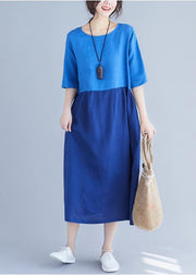 Classy o neck patchwork cotton Wardrobes Work blue loose Dress summer - bagstylebliss