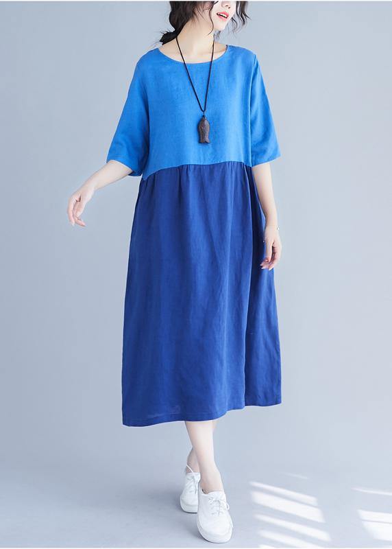 Classy o neck patchwork cotton Wardrobes Work blue loose Dress summer - bagstylebliss