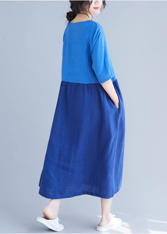 Classy o neck patchwork cotton Wardrobes Work blue loose Dress summer - bagstylebliss