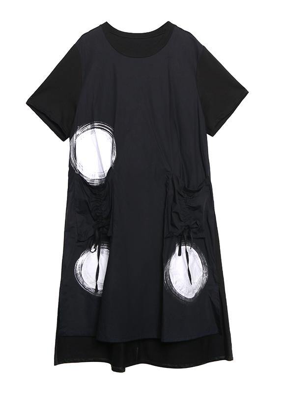 Classy o neck pockets Cotton Tunics Tutorials black dotted Dresses - bagstylebliss