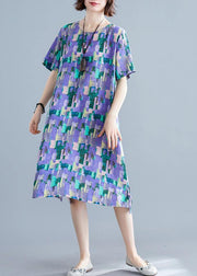 Classy o neck pockets Cotton clothes pattern purple print Dress summer - bagstylebliss