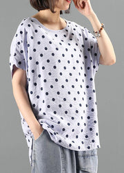 Classy o neck shirts light purple dotted short tops - bagstylebliss