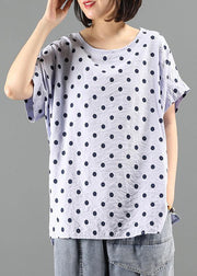 Classy o neck shirts light purple dotted short tops - bagstylebliss