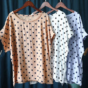 Classy o neck shirts light purple dotted short tops - bagstylebliss