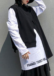Classy o neck sleeveless asymmetric cotton tunic pattern Neckline black blouse - bagstylebliss