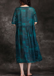 Classy o neck Cinched linen Robes plus size Photography blackish green long Dress Summer