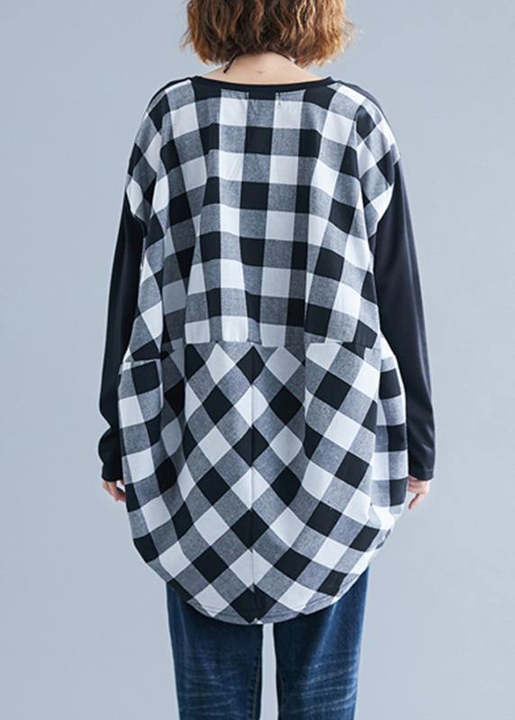 Classy patchwork Plaid low high design cotton for women Inspiration black top fall - bagstylebliss