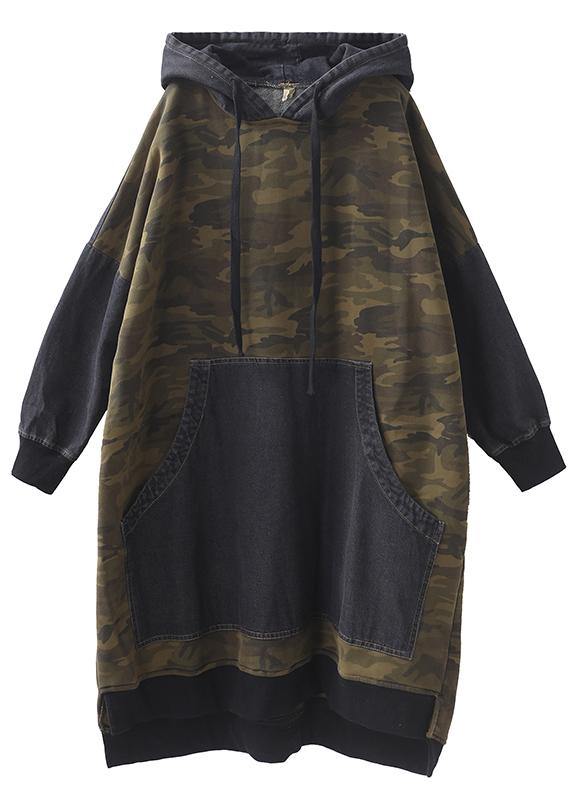 Classy patchwork cotton hooded quilting dresses Shape green Camouflage Plus Size Dresses - bagstylebliss