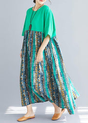 Classy patchwork prints cotton dresses Fashion Ideas green o neck Dresses sundress - bagstylebliss