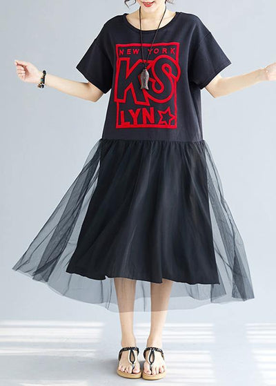 Classy patchwork tulle cotton quilting clothes Sewing black prints A Line Dress summer - bagstylebliss