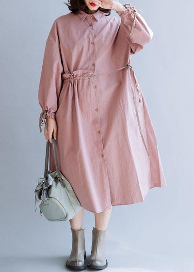Classy pink Fashion clothes For Women drawstring lapel fall coats - bagstylebliss