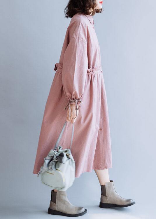 Classy pink Fashion clothes For Women drawstring lapel fall coats - bagstylebliss