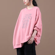 Classy pink Letter tunics for women o neck patchwork oversized top - bagstylebliss