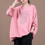 Classy pink Letter tunics for women o neck patchwork oversized top - bagstylebliss