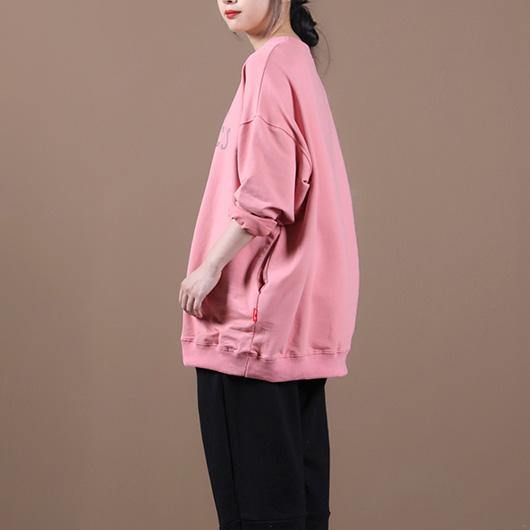 Classy pink Letter tunics for women o neck patchwork oversized top - bagstylebliss