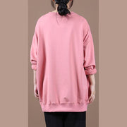 Classy pink Letter tunics for women o neck patchwork oversized top - bagstylebliss