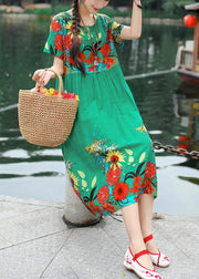 Classy print cotton clothes Women Tutorials green Robe Dress summer - bagstylebliss
