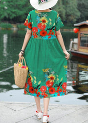 Classy print cotton clothes Women Tutorials green Robe Dress summer - bagstylebliss