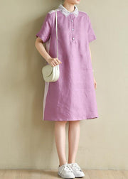 Classy purple Tunics lapel patchwork Knee summer Dresses - bagstylebliss