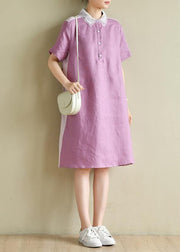 Classy purple Tunics lapel patchwork Knee summer Dresses - bagstylebliss